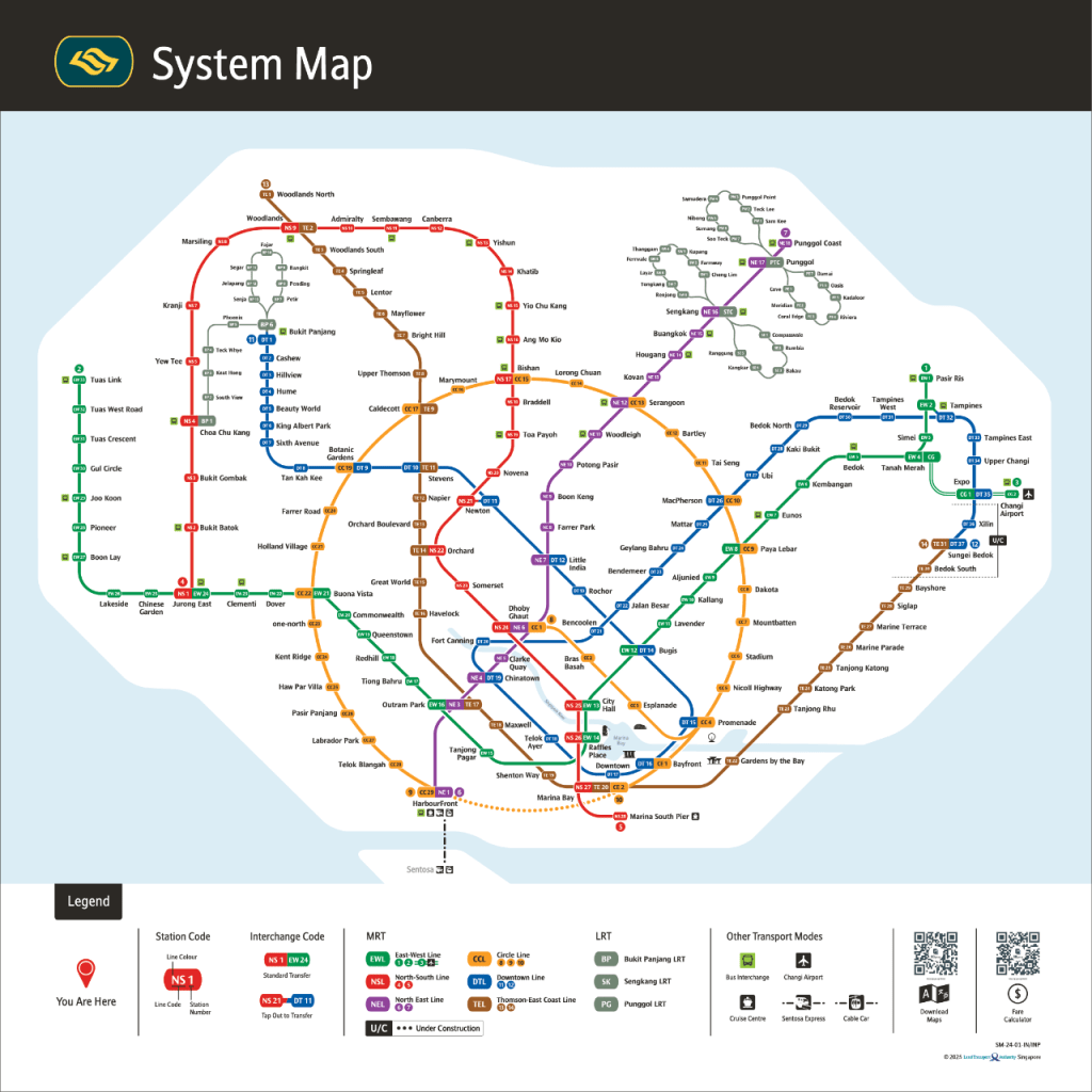 Complete Singapore MRT network map with interchanges and routes